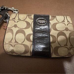 Coach Signature Tan and Brown Wristlet